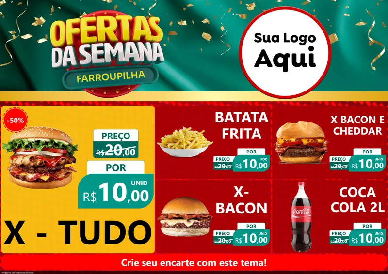 Modelo de Encarte para Encarte A4 Horizontal com o tema Ofertas da Semana Farroupilha para Hamburgueria