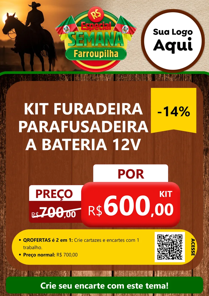 Modelo de Cartaz para Cartaz A4 Vertical com o tema Especial Semana Farroupilha para Maquinas e Ferramentas