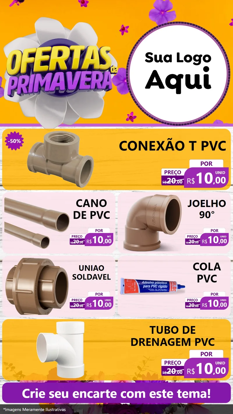 Modelo de TV para TV Vertical com o tema Ofertas Da Primavera para Tubos e conexões