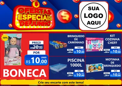 Modelo de Encarte para Encarte A4 Horizontal com o tema Ofertas Especiais de Junho para Brinquedos