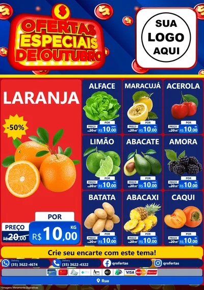Modelo de Encarte para Encarte A4 Vertical com o tema Ofertas Especiais de Outubro para Hortifrúti
