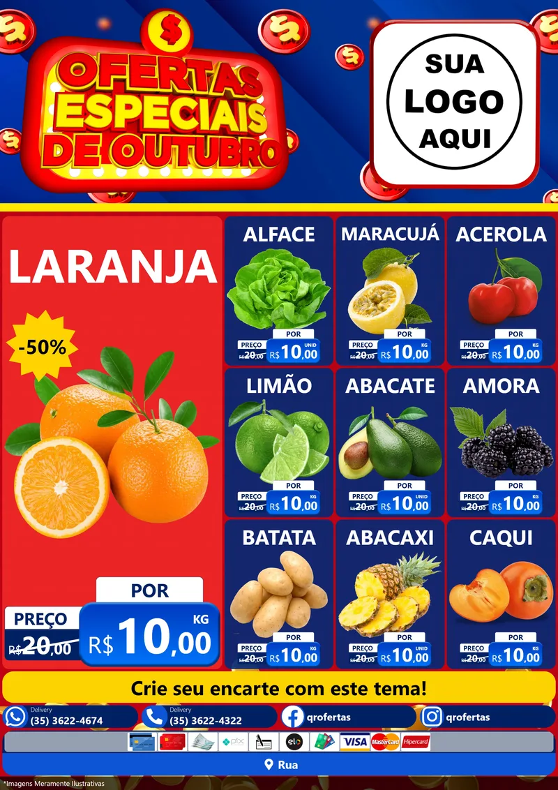 Modelo de Encarte para Encarte A4 Vertical com o tema Ofertas Especiais de Outubro para Hortifrúti