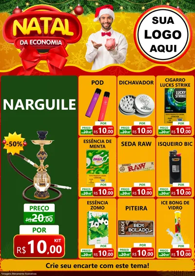 Modelo de Encarte para Encarte A4 Vertical com o tema Natal da Economia para Tabacaria