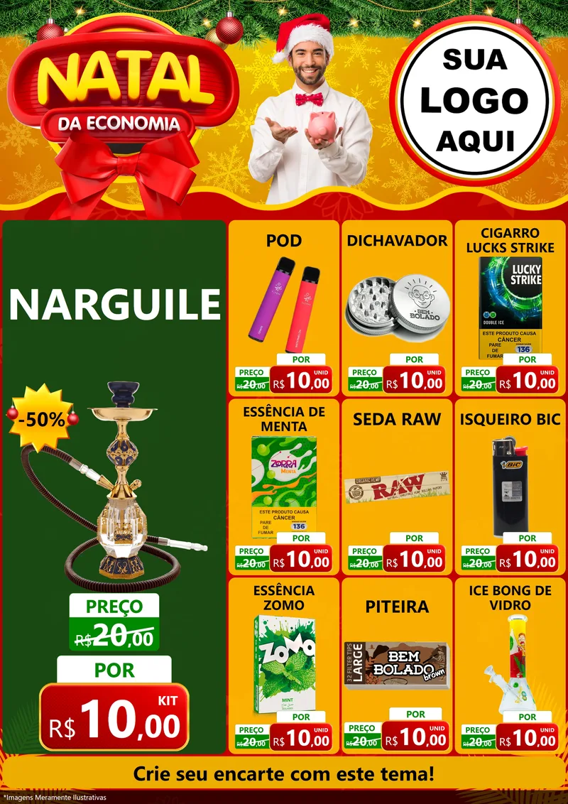 Modelo de Encarte para Encarte A4 Vertical com o tema Natal da Economia para Tabacaria