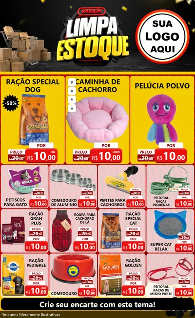 Modelo de Encarte para Encarte Grande com o tema Operação Limpa Estoque para Pet Shop