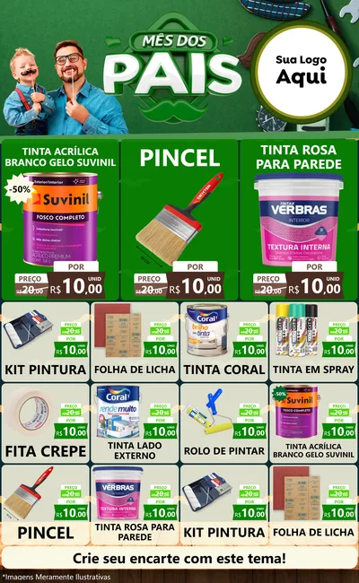 Modelo de Encarte para Encarte Grande com o tema Mês dos Pais para Tintas e Ferramentas