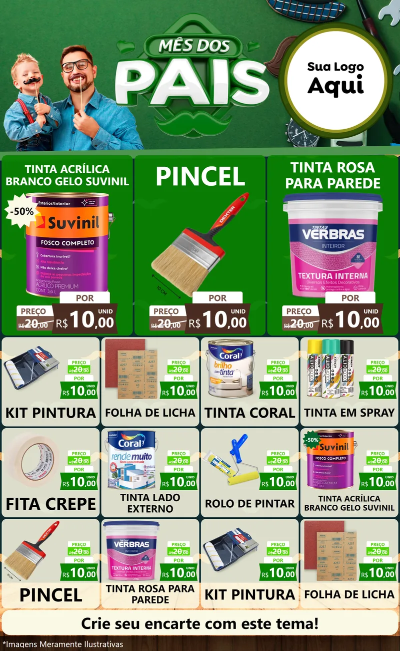 Modelo de Encarte para Encarte Grande com o tema Mês dos Pais para Tintas e Ferramentas