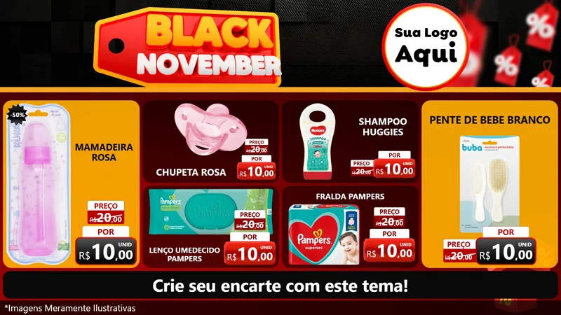 Modelo de TV para TV Horizontal com o tema Black November para Bebês