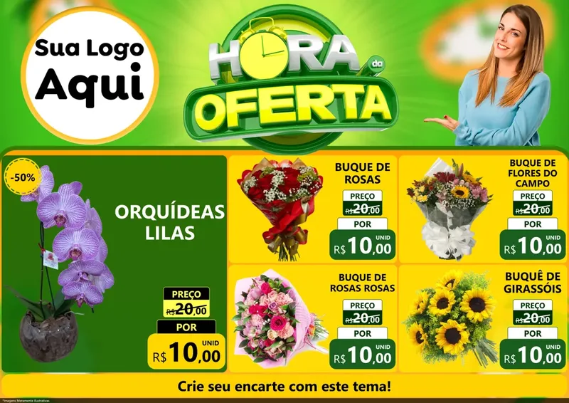 Modelo de Encarte para Encarte A4 Horizontal com o tema Hora da Oferta para Floricultura e jardim