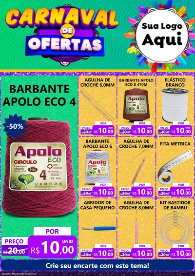 Modelo de Encarte para Encarte A4 Vertical com o tema Carnaval de Ofertas para Armarinho e Aviamentos