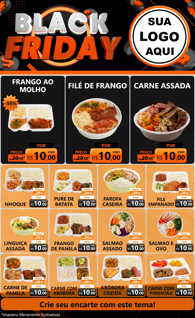 Modelo de Encarte para Encarte Grande com o tema Black Friday para Restaurante