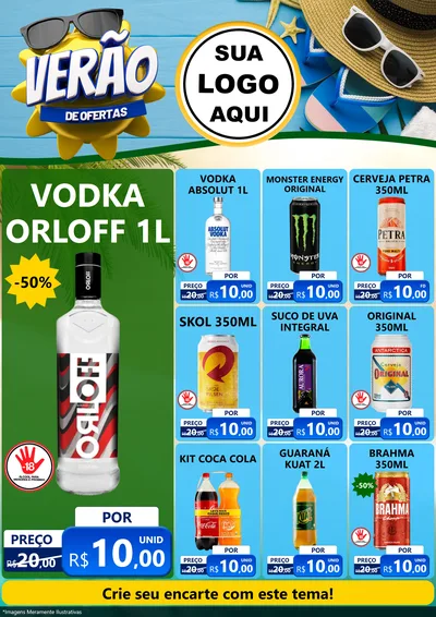 Modelo de Encarte para Encarte A4 Vertical com o tema Verão de Ofertas para Distribuidora de bebidas