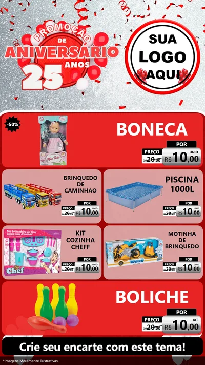 Modelo de TV para TV Vertical com o tema Promoção de Aniversário - 25Anos para Brinquedos