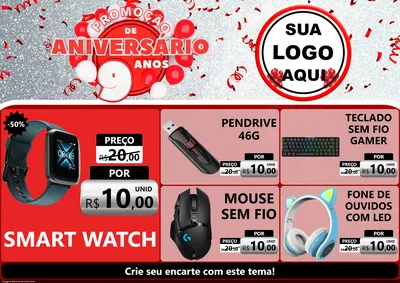Modelo de Encarte para Encarte A4 Horizontal com o tema Promoção de Aniversário - 9 Anos para Informática