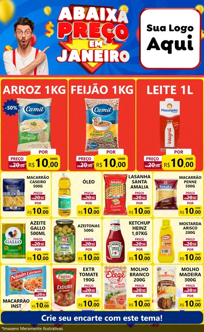 Modelo de Encarte para Encarte Grande com o tema Abaixa Preço em Janeiro para Supermercado