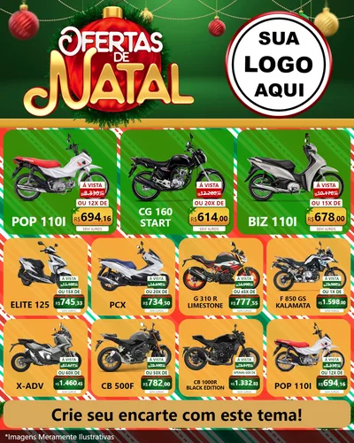 Modelo de Rede Social para Feed Instagram com o tema Ofertas de Natal para Concessionaria de Motos