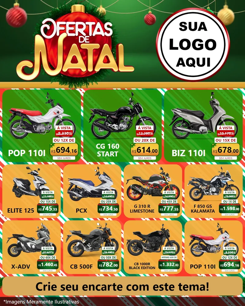 Modelo de Rede Social para Feed Instagram com o tema Ofertas de Natal para Concessionaria de Motos