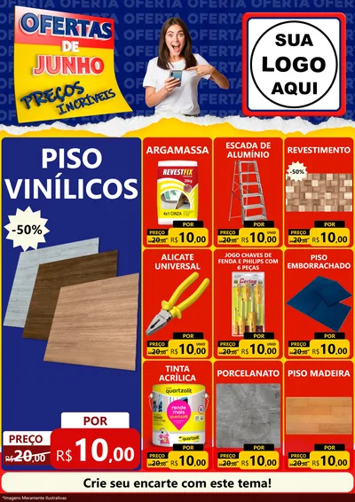 Modelo de Encarte para Encarte A4 Vertical com o tema Ofertas de Junho - Preços Incríveis para Material para Construção