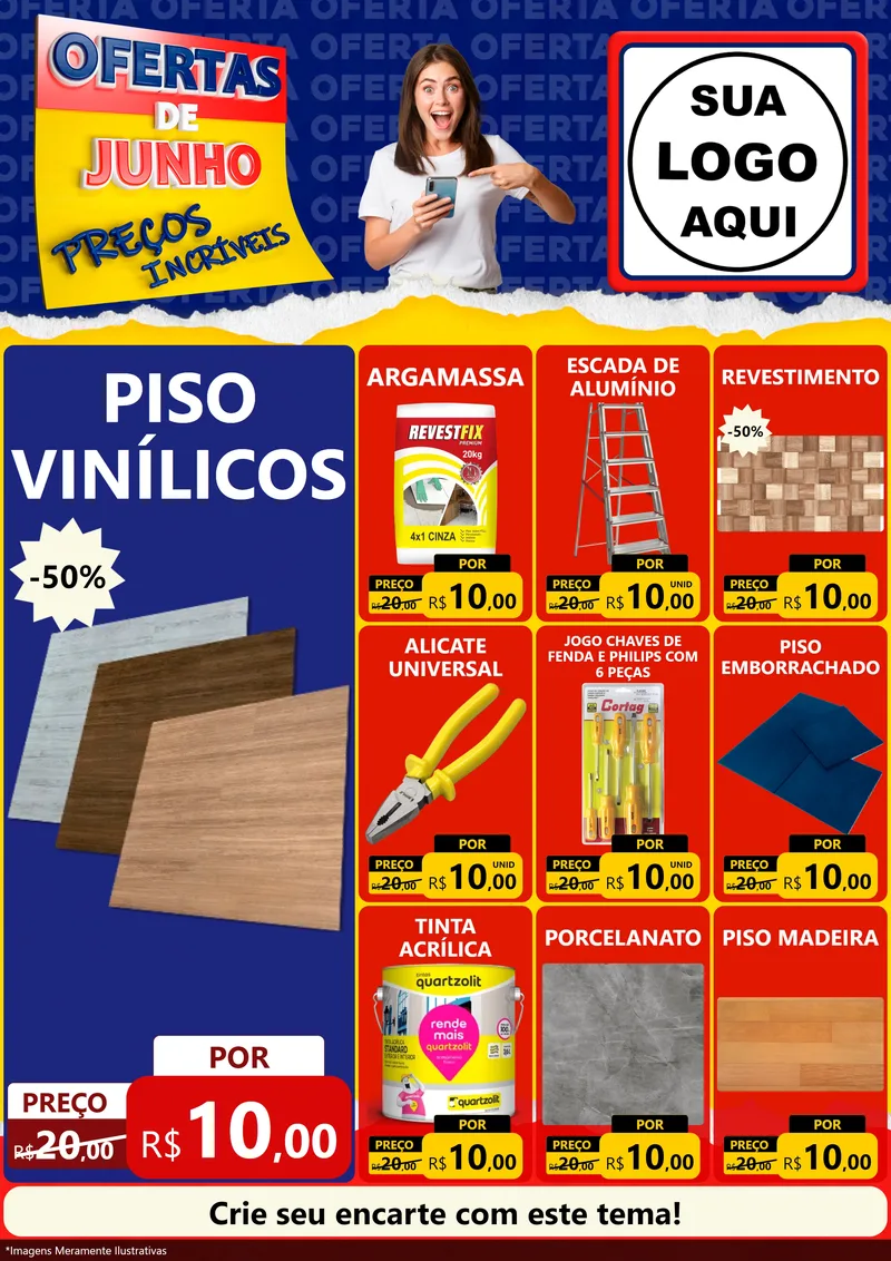 Modelo de Encarte para Encarte A4 Vertical com o tema Ofertas de Junho - Preços Incríveis para Material para Construção