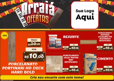 Modelo de Encarte para Encarte A4 Horizontal com o tema Arraiá de Ofertas - Junina para Pisos e revestimentos