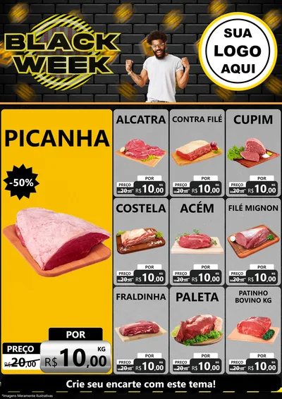 Modelo de Encarte para Encarte A4 Vertical com o tema Black Week para Açougue
