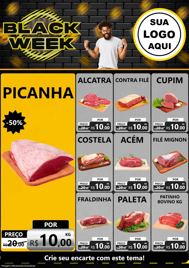 Modelo de Encarte para Encarte A4 Vertical com o tema Black Week para Açougue