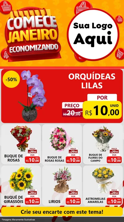 Modelo de Rede Social para Stories com o tema Comece Janeiro Economizando para Floricultura e jardim