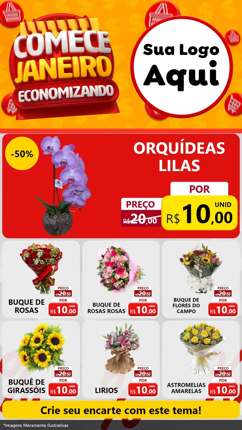 Modelo de Rede Social para Stories com o tema Comece Janeiro Economizando para Floricultura e jardim