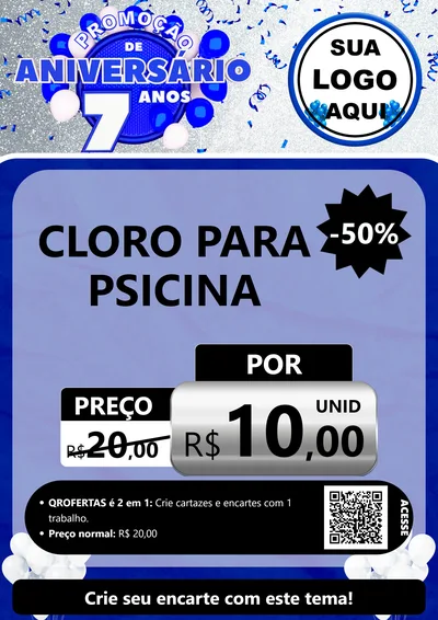 Modelo de Cartaz para Cartaz A4 Vertical com o tema Promoção de Aniversário - 7 Anos para Produtos para Piscina