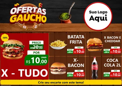Modelo de Encarte para Encarte A4 Horizontal com o tema Ofertas Dia do Gaúcho para Hamburgueria