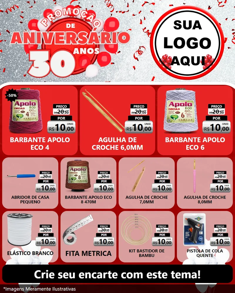 Modelo de Rede Social para Feed Instagram com o tema Promoção de Aniversário - 30 Anos para Armarinho e Aviamentos