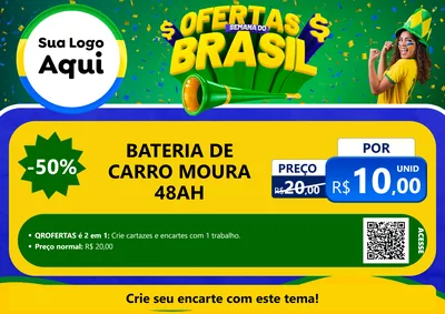 Modelo de Cartaz para Cartaz A4 Horizontal com o tema Ofertas Semana do Brasil para Baterias Elétricas