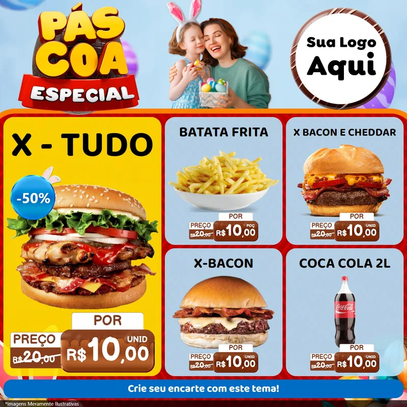 Modelo de Rede Social para Feed Facebook com o tema Páscoa Especial para Hamburgueria
