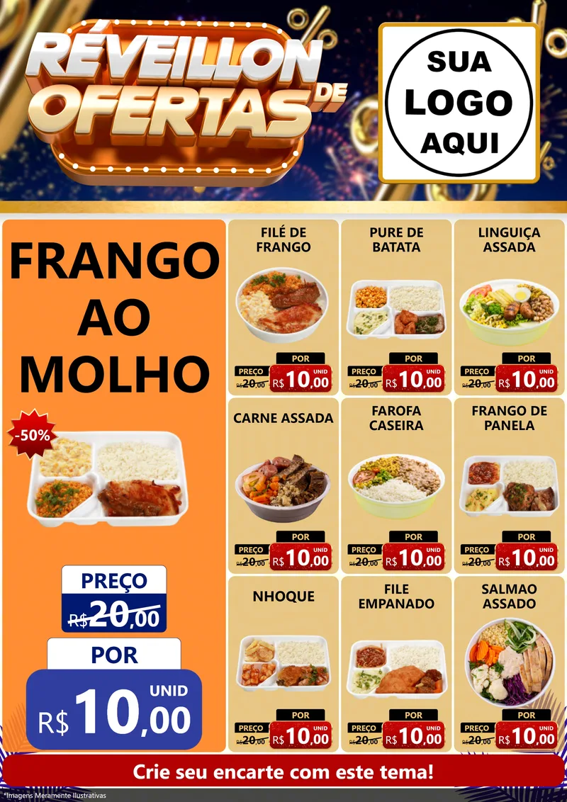 Modelo de Encarte para Encarte A4 Vertical com o tema Réveillon de Ofertas para Restaurante