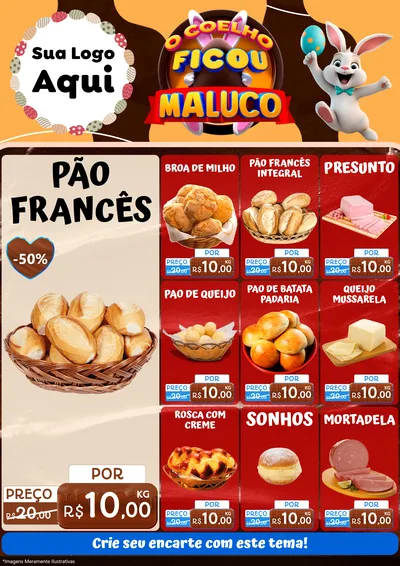 Modelo de Encarte para Encarte A4 Vertical com o tema O Coelho Ficou Maluco - Páscoa para Padaria