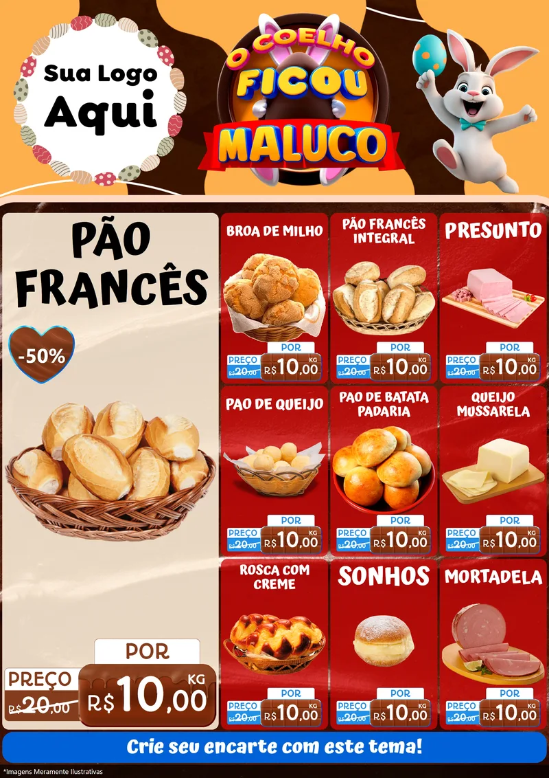 Modelo de Encarte para Encarte A4 Vertical com o tema O Coelho Ficou Maluco - Páscoa para Padaria