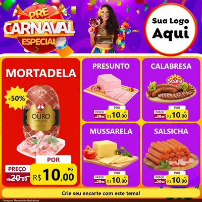 Modelo de Rede Social para Feed Facebook com o tema Pré-Carnaval Especial para Frios e Laticínios