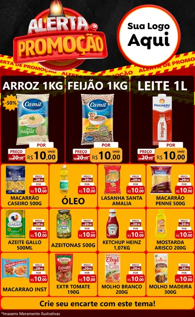 Modelo de Encarte para Encarte Grande com o tema Alerta de Promoção para Supermercado