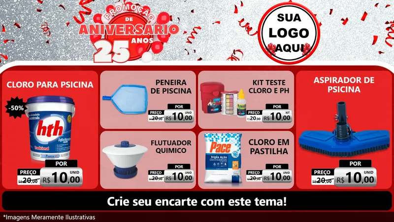 Modelo de TV para TV Horizontal com o tema Promoção de Aniversário - 25Anos para Produtos para Piscina