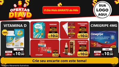 Modelo de TV para TV Horizontal com o tema Ofertas Dia D para Farmácia