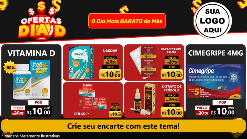 Modelo de TV para TV Horizontal com o tema Ofertas Dia D para Farmácia