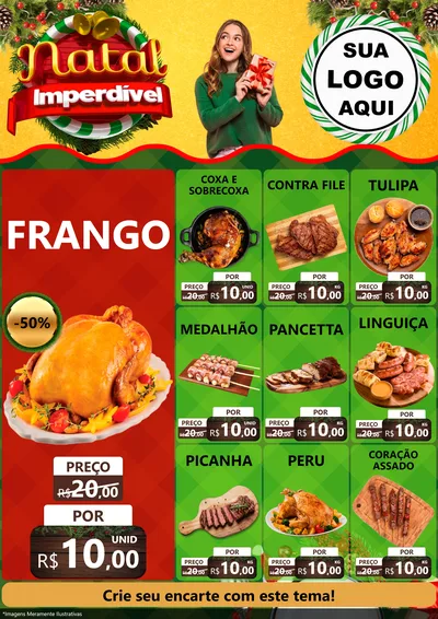 Modelo de Encarte para Encarte A4 Vertical com o tema Natal Imperdível para Assados