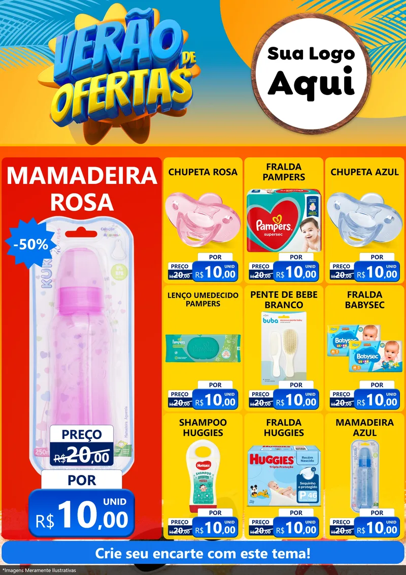 Modelo de Encarte para Encarte A4 Vertical com o tema Verão de Ofertas para Bebês