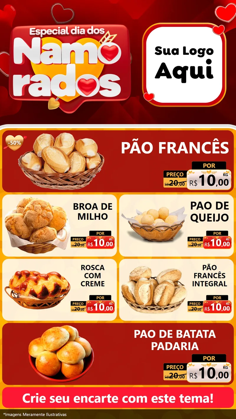 Modelo de TV para TV Vertical com o tema Especial Dia dos Namorados para Padaria