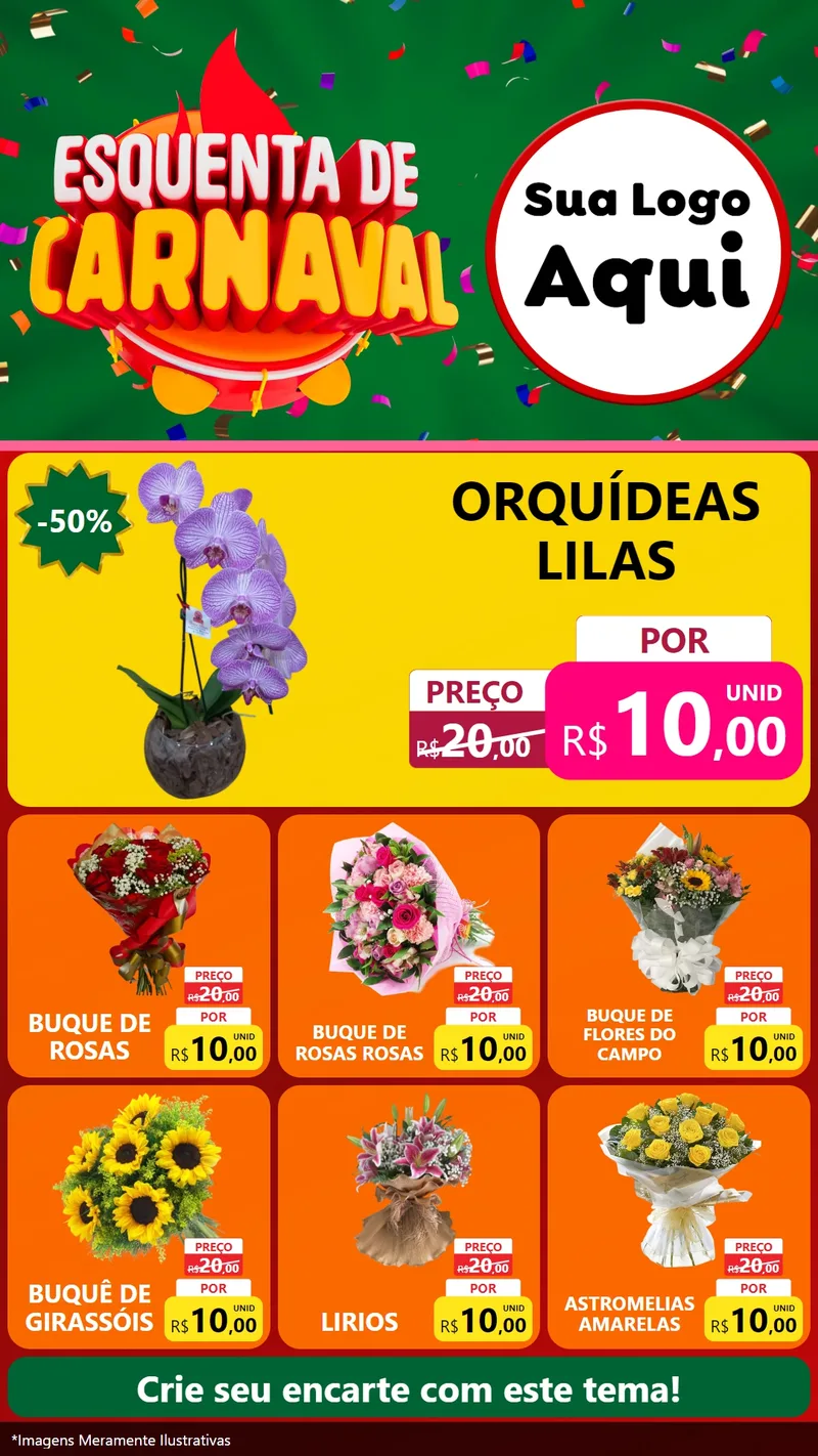 Modelo de Rede Social para Stories com o tema Esquenta de Carnaval para Floricultura e jardim