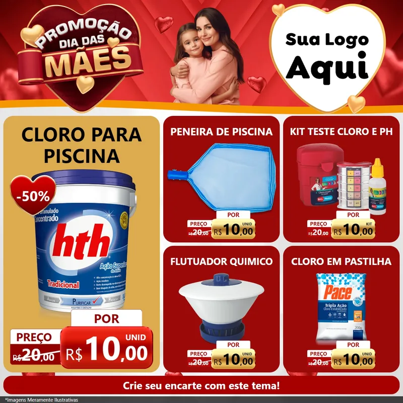 Modelo de Rede Social para Feed Facebook com o tema Promoção Dia das Mães para Produtos para Piscina