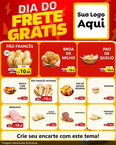Modelo de Rede Social para Feed Instagram com o tema Dia do Frete Grátis para Padaria