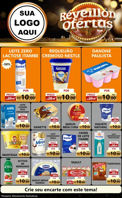 Modelo de Encarte para Encarte Grande com o tema Réveillon de Ofertas para Frios e Laticínios