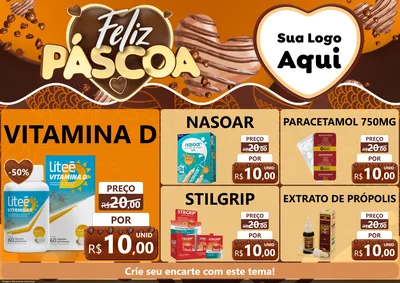 Modelo de Encarte para Encarte A4 Horizontal com o tema Feliz Páscoa para Farmácia