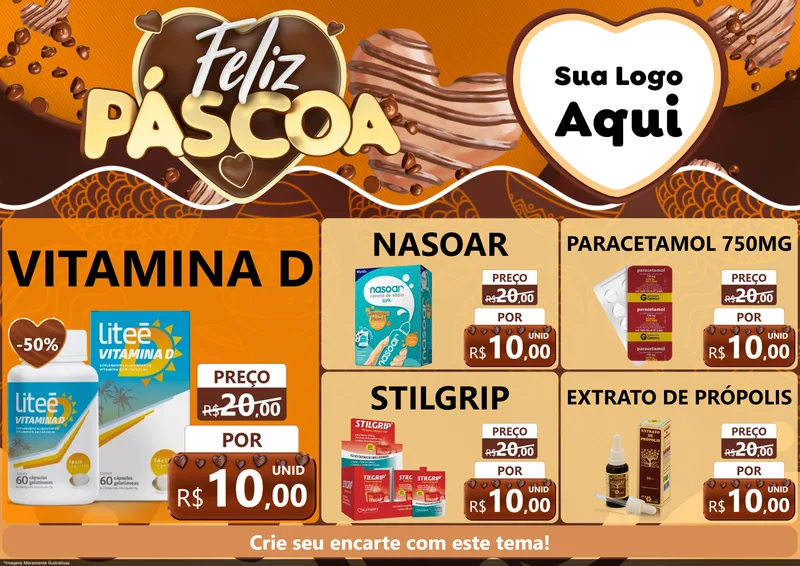 Modelo de Encarte para Encarte A4 Horizontal com o tema Feliz Páscoa para Farmácia